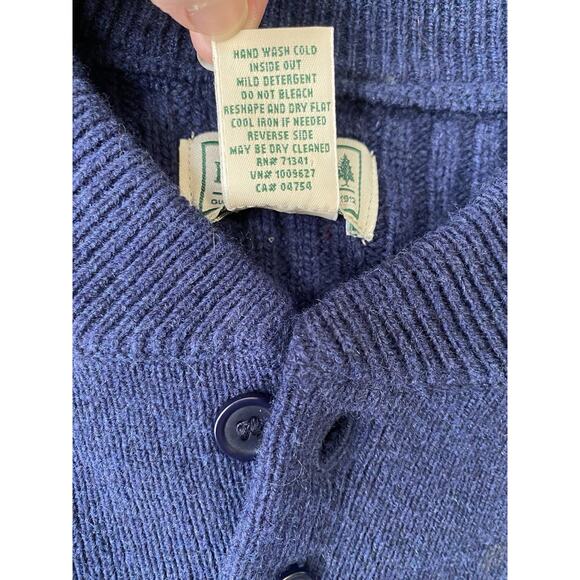 LL Bean Sweater Mens Large Military Commando Henley Blue Merino Wool Popover - Picture 6 of 11